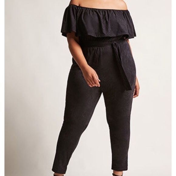 Forever 21 Pants - Off the Shoulder Faux Suede Jumpsuit